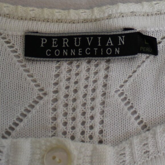 Peruvian connection crochet button down white Cotton cardigan size Large - Picture 4 of 7